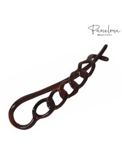 Parcelona French Twist N Clip Flower Bow And Chain 4" Celluloid Metal Free Hair Barrette Clips Women Hair Accessories Made In France (Tortoise Shell Brown)  - Image 4