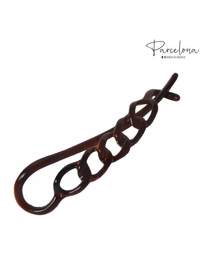 Parcelona French Twist N Clip Flower Bow And Chain 4" Celluloid Metal Free Hair Barrette Clips Women Hair Accessories Made In France (Tortoise Shell Brown) - Image 4
