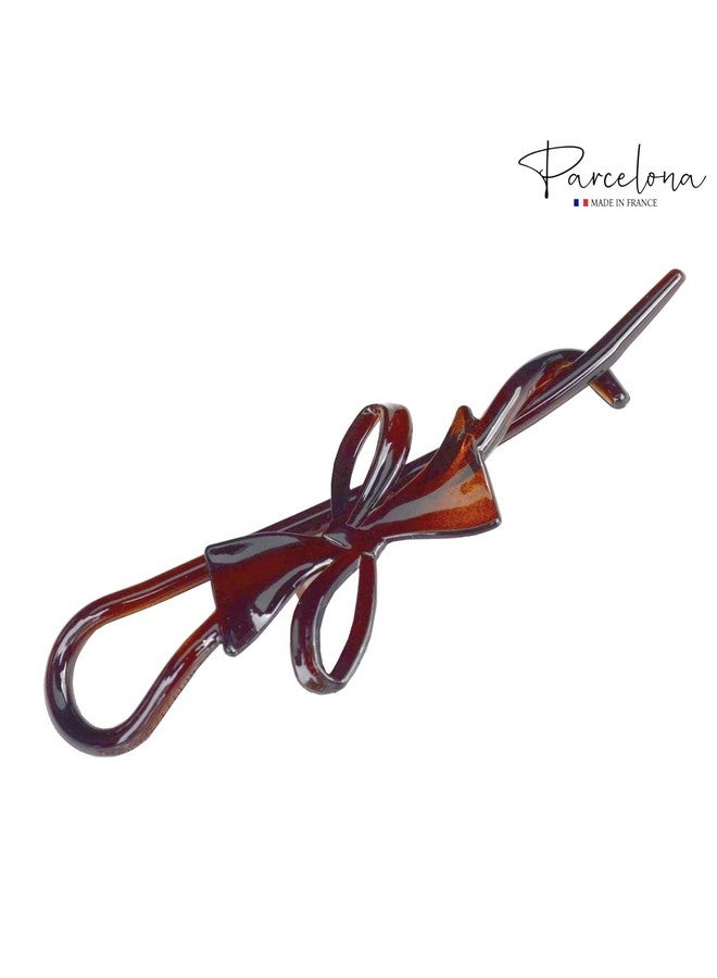 Parcelona French Twist N Clip Flower Bow And Chain 4" Celluloid Metal Free Hair Barrette Clips Women Hair Accessories Made In France (Tortoise Shell Brown) - Image 5