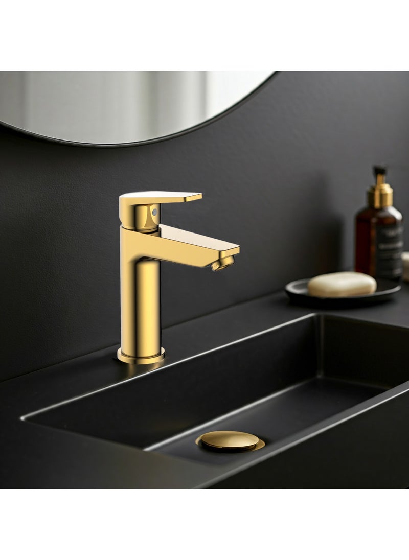HESANIT HESANIT Logic Single Lever Basin Mixer With Pop-Up Waste Gold - 4001G  - Image 2