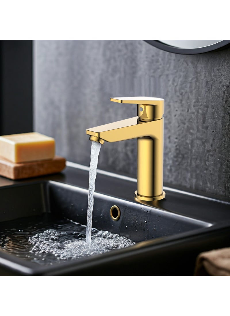 HESANIT HESANIT Logic Single Lever Basin Mixer With Pop-Up Waste Gold - 4001G  - Image 3