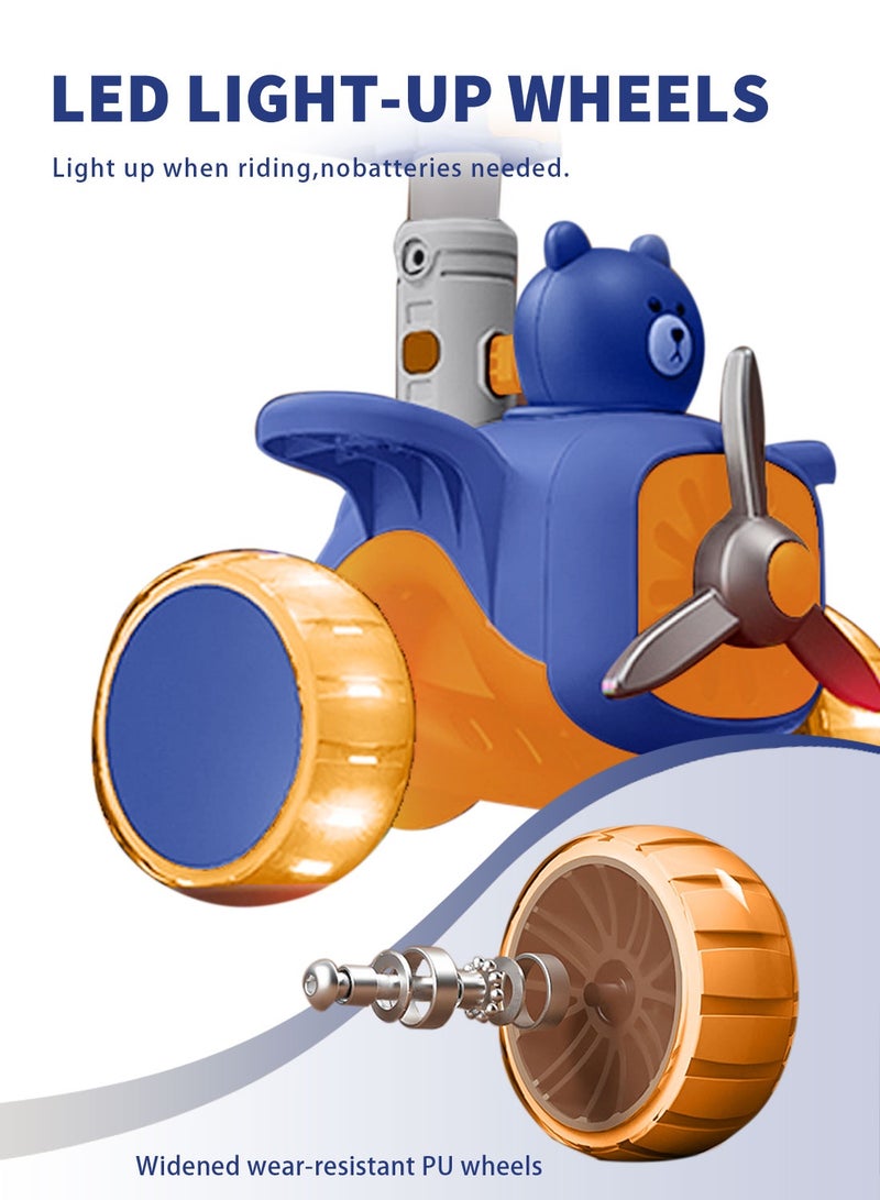 MaBaby 3-in-1 Kick Scooter for Kids, Foldable and Adjustable, with Gravity Steering and LED Flashing Wheels, for 1-6 Years Boys and Girls Indoor Outdoor (Blue) - Image 5