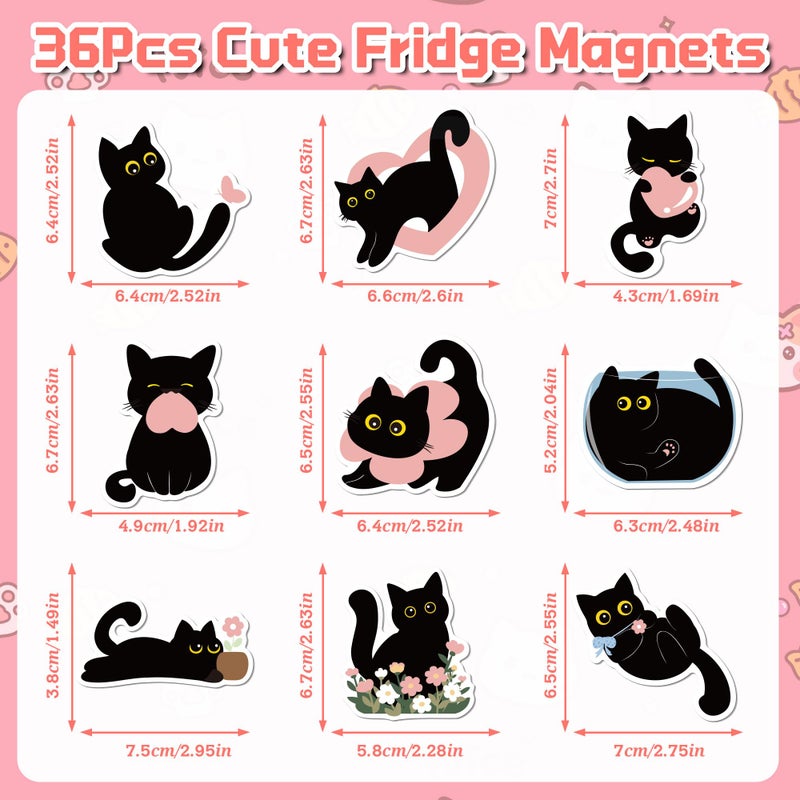 Nuesaurd 36PCS Cat Magnets Cute Fridge Magnets Funny Refrigerator Locker Magnets Black Cats Gifts for Cat Lovers Magnetic Stickers Decor for Locker Mailbox Door Whiteboard Home Kitchen Office - Image 2