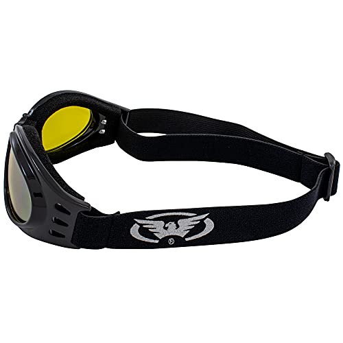 Global Vision Adventure Folding Motorcycle Goggles Black Frames with Yellow Lens - Image 4