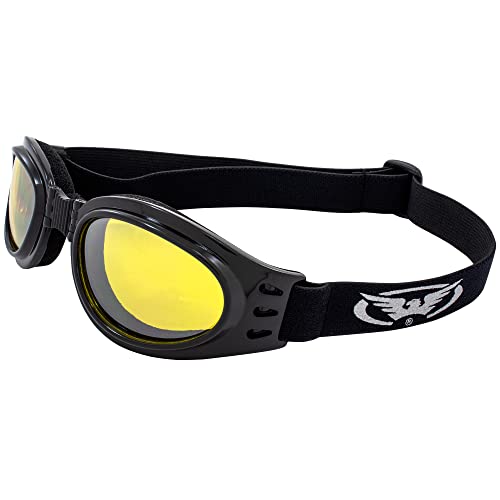 Global Vision Adventure Folding Motorcycle Goggles Black Frames with Yellow Lens - Image 1