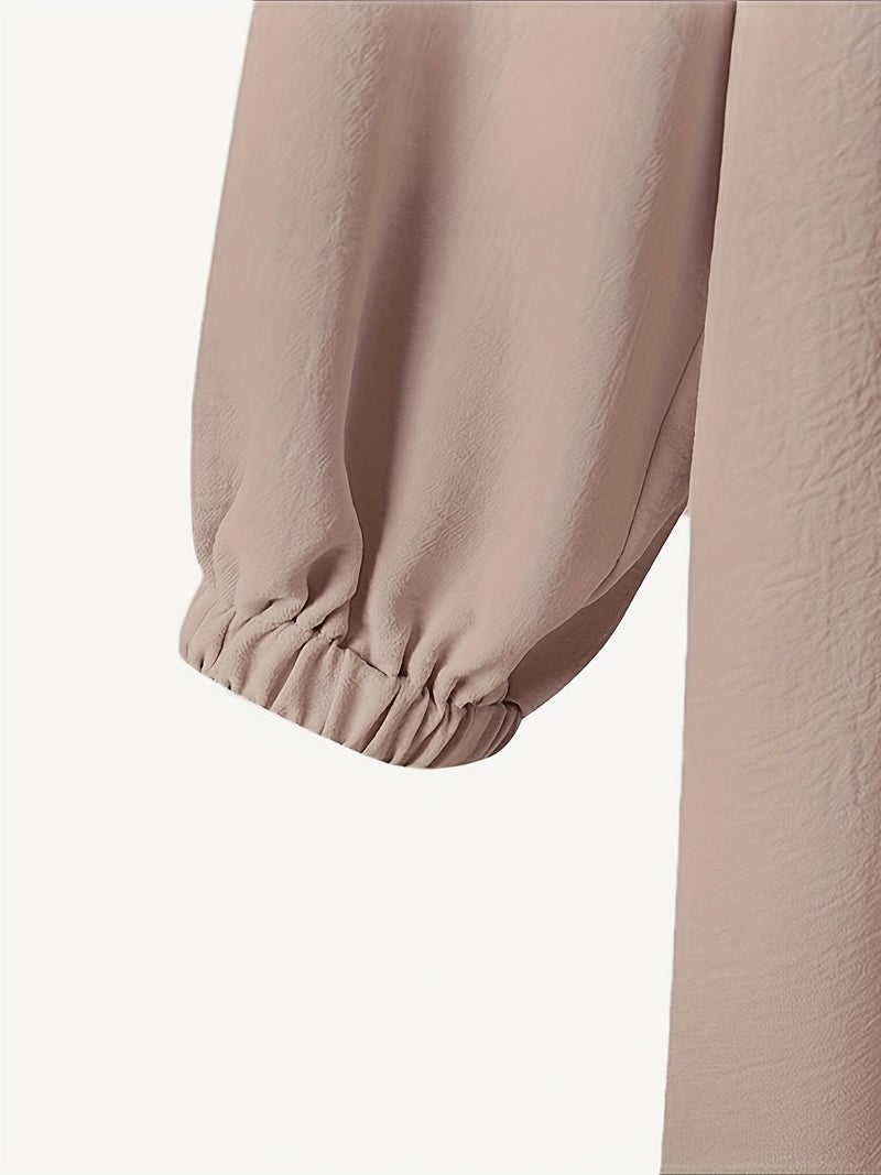 Muslim Women's Arabic Style Solid Color Long Sleeve Shirt and Wide-Leg Long Pants 2pcs Set - Image 4