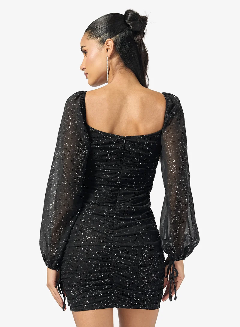 Ginger Sequin Embellished Plunge Neck Evening Dress