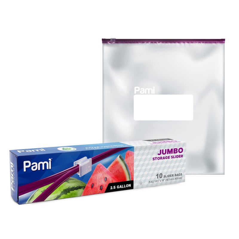 PAMI Jumbo 2.5 Gallon Slider Storage Bags, 10-Pack Leakproof Reusable Freezer Bags with Bottom, Write-On Label, Food Safe Zipper Bags - Image 1