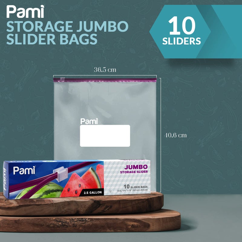 PAMI Jumbo 2.5 Gallon Slider Storage Bags, 10-Pack Leakproof Reusable Freezer Bags with Bottom, Write-On Label, Food Safe Zipper Bags - Image 2