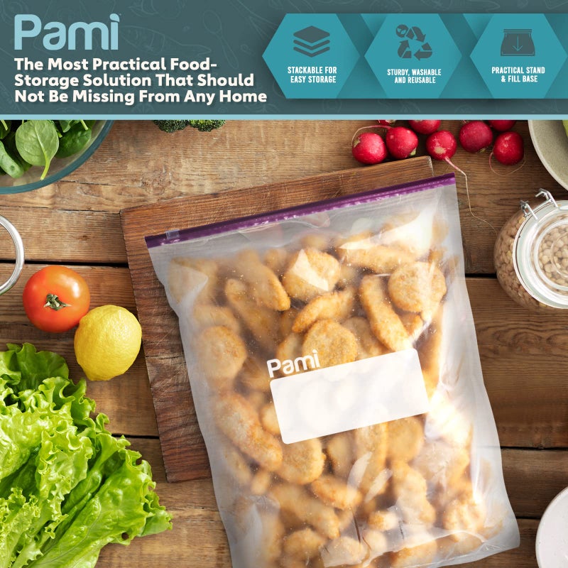 PAMI Jumbo 2.5 Gallon Slider Storage Bags, 10-Pack Leakproof Reusable Freezer Bags with Bottom, Write-On Label, Food Safe Zipper Bags - Image 5