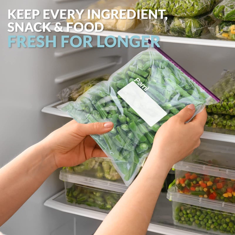PAMI Jumbo 2.5 Gallon Slider Storage Bags, 10-Pack Leakproof Reusable Freezer Bags with Bottom, Write-On Label, Food Safe Zipper Bags - Image 4