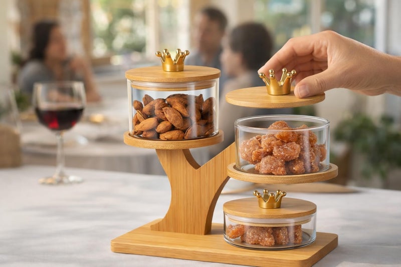 Red-Rubby Royal Serveware Glass Bowl Set with Airtight Lid & Wooden Holder Stand Tray | Set of 3 Bowls | Snack Serving Bowls for Home, Kitchen, Dining Table (500 ml) - Image 5