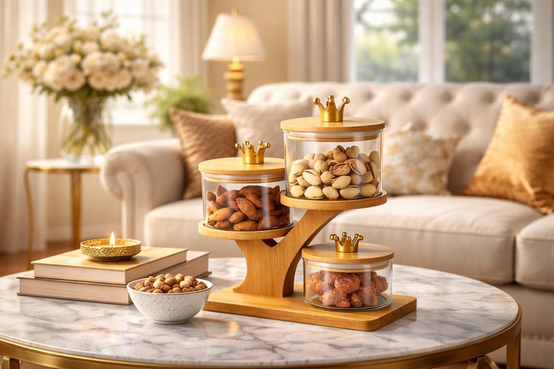 Red-Rubby Royal Serveware Glass Bowl Set with Airtight Lid & Wooden Holder Stand Tray | Set of 3 Bowls | Snack Serving Bowls for Home, Kitchen, Dining Table (500 ml) - Image 3