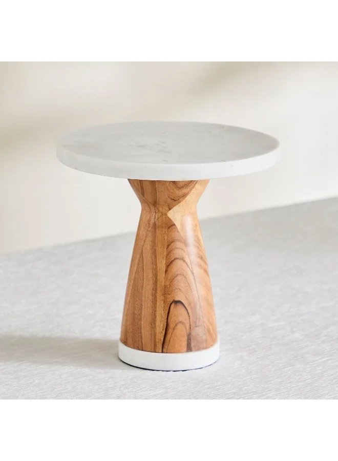 Home Box Nordic Marble Cake Pillar Stand with Wooden Base - 21x21x21 cm