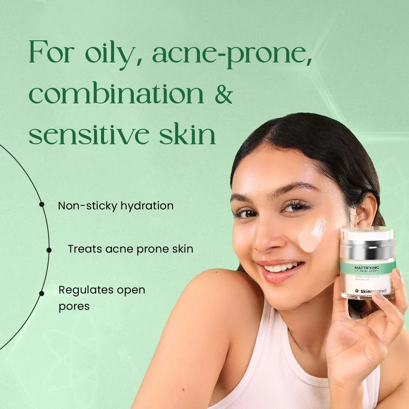 مستوحى من البشرة SkinInspired Mattifying Gel Face Moisturizer (50g)- For Oily, Combination and Sensitive Skin | Acne Control | Hydrating Ultra Light Oil Free Face Cream | Non Greasy | For Women & Men