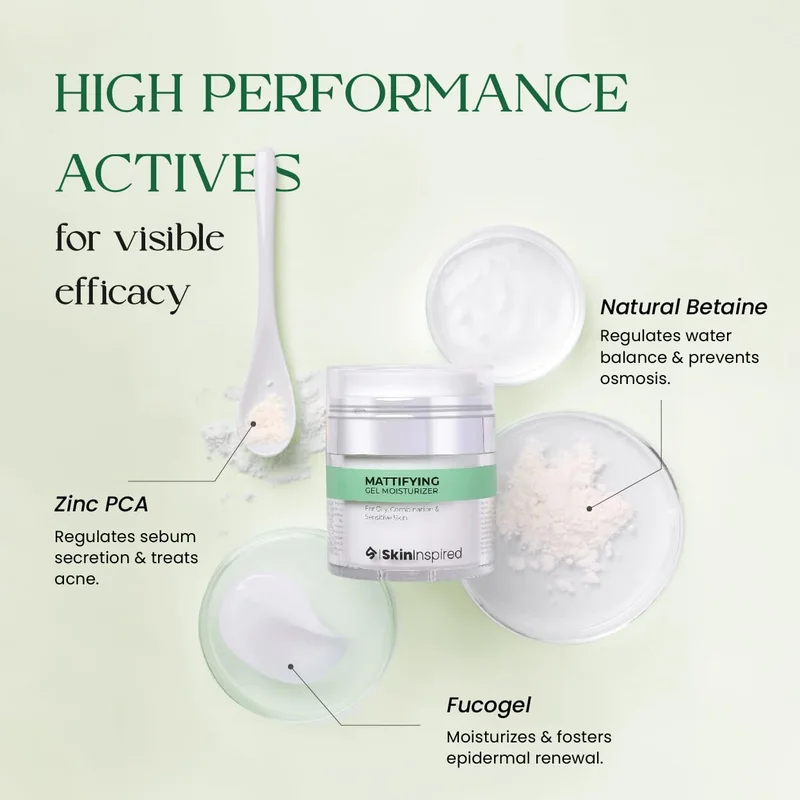 Skininspired  SkinInspired Mattifying Gel Face Moisturizer (50g)- For Oily, Combination and Sensitive Skin | Acne Control | Hydrating Ultra Light Oil Free Face Cream | Non Greasy | For Women & Men  | Best Price UAE
