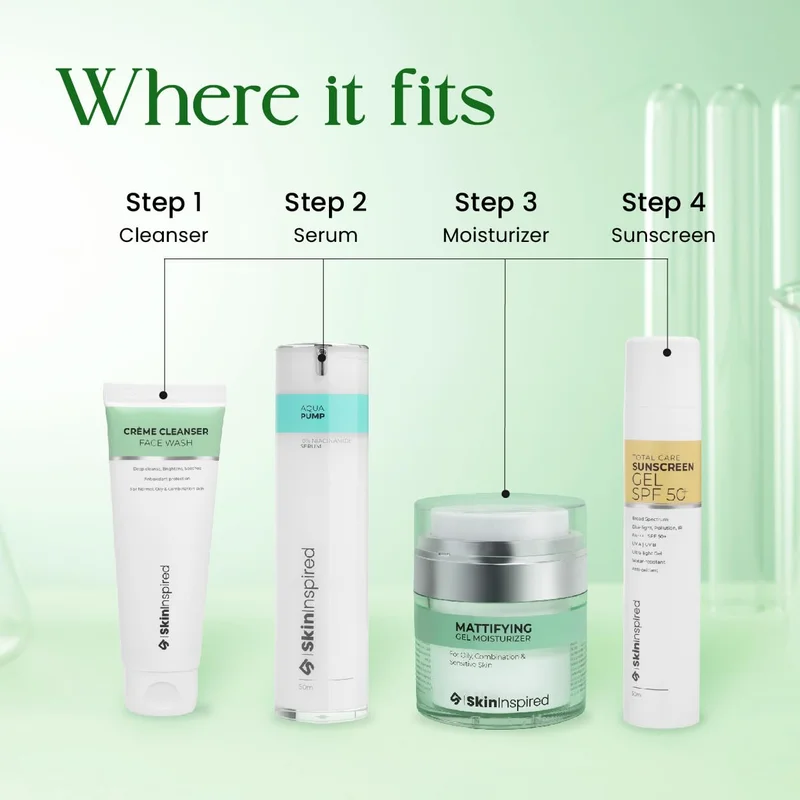 Skininspired  SkinInspired Mattifying Gel Face Moisturizer (50g)- For Oily, Combination and Sensitive Skin | Acne Control | Hydrating Ultra Light Oil Free Face Cream | Non Greasy | For Women & Men  | Best Price UAE