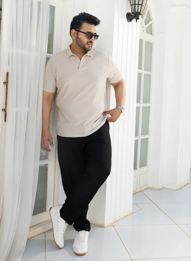 Instafab Plus Instafab Plus Men's Saltbox Beige Chevron Polo T-Shirt For Casual Wear | Polo Neck | Short Regular Sleeves | Half-Button Closure | Plus Size T-Shirt Crafted With Comfort Fit For Everyday Wear