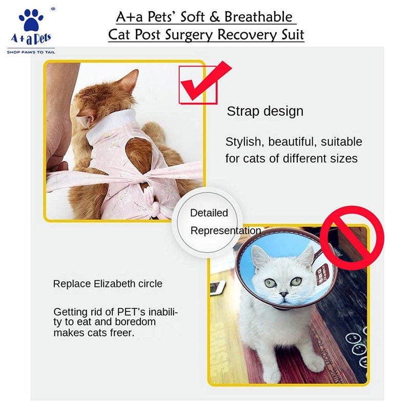 A+a Pets ' Cat Everyday Clothing, for Post Surgery Recovery, Abdominal Wounds or Skin Diseases | Breathable Cotton (Pink, M) - Image 4