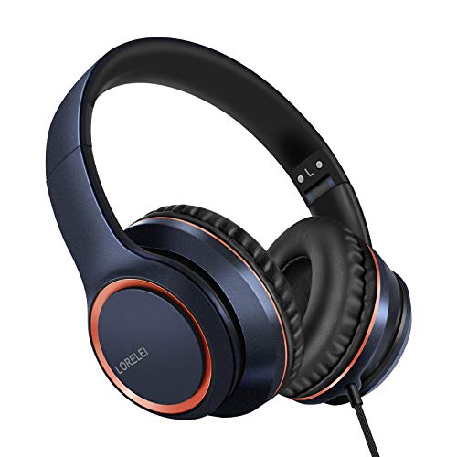 LORELEI X8 Over-Ear Wired Headphones with Microphone with 1.45m-Tangle-Free Nylon Line&3.5mm Plug,Lightweight Foldable & Portable Headphones for Smartphone,Tablet,Computer,Mp3/4(Dark Blue) - Image 1