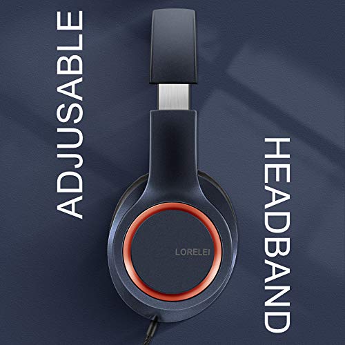 LORELEI X8 Over-Ear Wired Headphones with Microphone with 1.45m-Tangle-Free Nylon Line&3.5mm Plug,Lightweight Foldable & Portable Headphones for Smartphone,Tablet,Computer,Mp3/4(Dark Blue) - Image 5