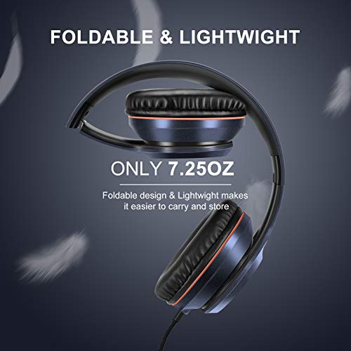 LORELEI X8 Over-Ear Wired Headphones with Microphone with 1.45m-Tangle-Free Nylon Line&3.5mm Plug,Lightweight Foldable & Portable Headphones for Smartphone,Tablet,Computer,Mp3/4(Dark Blue) - Image 4