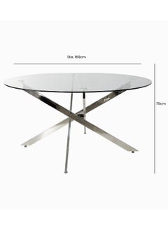 VANITY LIVING VANITY LIVING Modern Large Round Dining Table Set 6 seater with Chairs, Tempered Glass Top Dinner Breakfast Table + 6 Charcoal Velvet Chairs with Stainless Steel Legs for Dining Room (6 Charcoal Chair + 1 Dining)  - Image 2