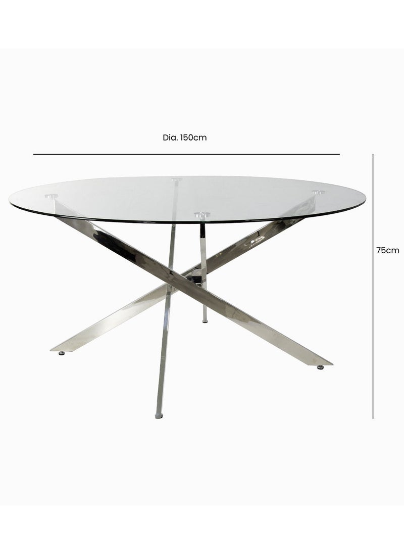 VANITY LIVING VANITY LIVING Modern Large Round Dining Table Set 6 seater with Chairs, Tempered Glass Top Dinner Breakfast Table + 6 Charcoal Velvet Chairs with Stainless Steel Legs for Dining Room (6 Charcoal Chair + 1 Dining)  - Image 2