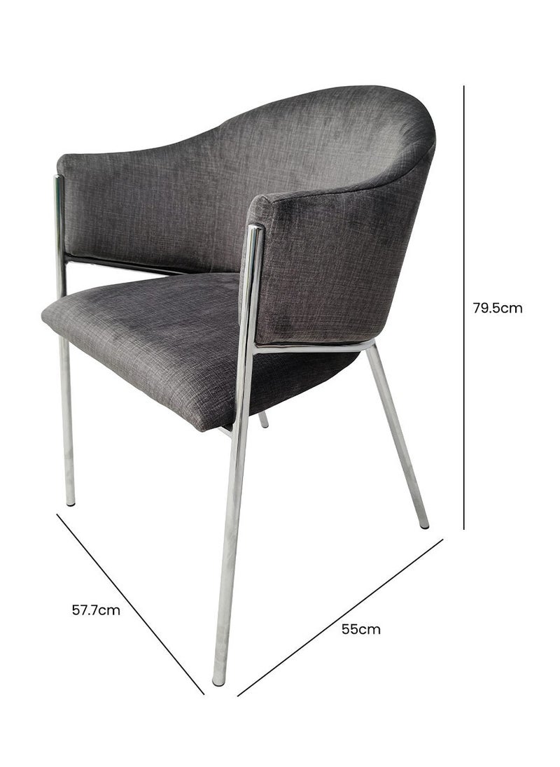 VANITY LIVING VANITY LIVING Modern Large Round Dining Table Set 6 seater with Chairs, Tempered Glass Top Dinner Breakfast Table + 6 Charcoal Velvet Chairs with Stainless Steel Legs for Dining Room (6 Charcoal Chair + 1 Dining)  - Image 3