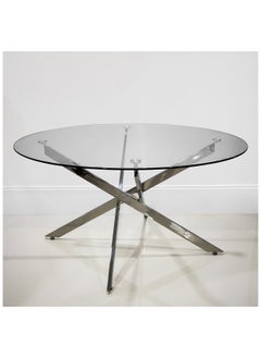 VANITY LIVING VANITY LIVING Modern Large Round Dining Table Set 6 seater with Chairs, Tempered Glass Top Dinner Breakfast Table + 6 Charcoal Velvet Chairs with Stainless Steel Legs for Dining Room (6 Charcoal Chair + 1 Dining)  - Image 4