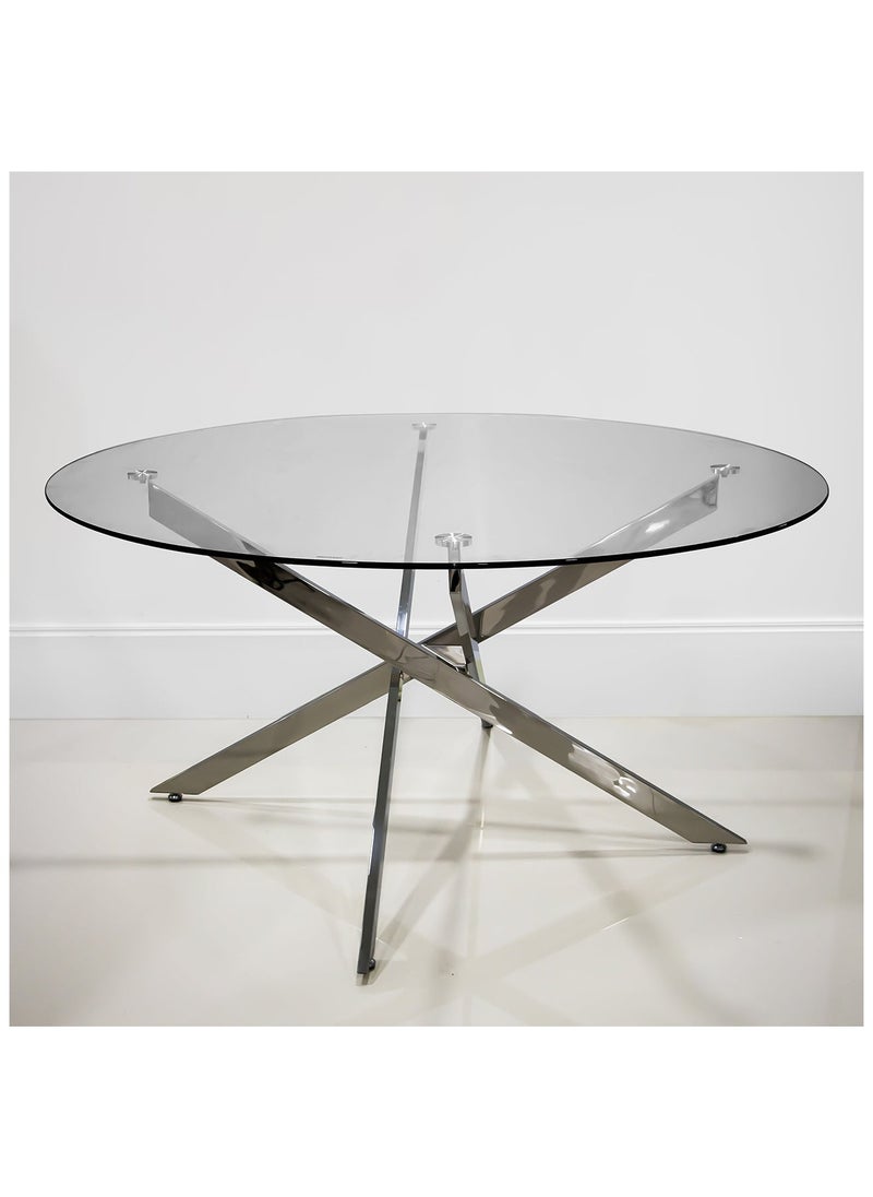 VANITY LIVING VANITY LIVING Modern Large Round Dining Table Set 6 seater with Chairs, Tempered Glass Top Dinner Breakfast Table + 6 Charcoal Velvet Chairs with Stainless Steel Legs for Dining Room (6 Charcoal Chair + 1 Dining)  - Image 4