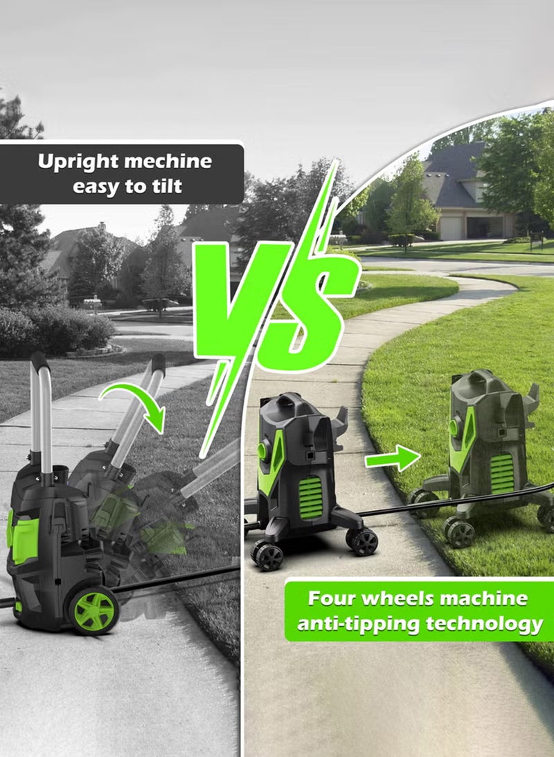 EzzySo غسالة ضغط كهربائية، 3000 PSI 2.4 GPM غسالة قوية بتقنية منع الانقلاب، فوهات توصيل سريعة، مدفع رغوة، رمح من الفولاذ المقاوم للصدأ، غسالة ضغط عالية للسيارات/الأسوار/الممرات/الباحات - Image 4