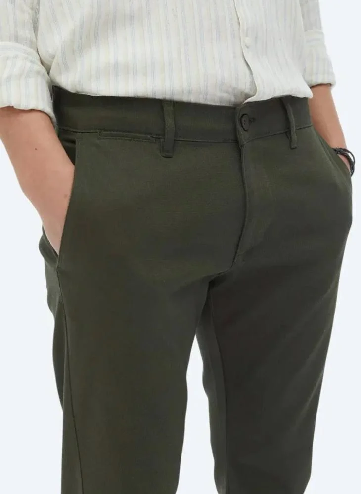 Kip Khaki Weaving Regular Fit Casual Cotton Blended Trousers