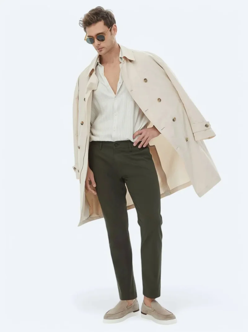 Kip Khaki Weaving Regular Fit Casual Cotton Blended Trousers