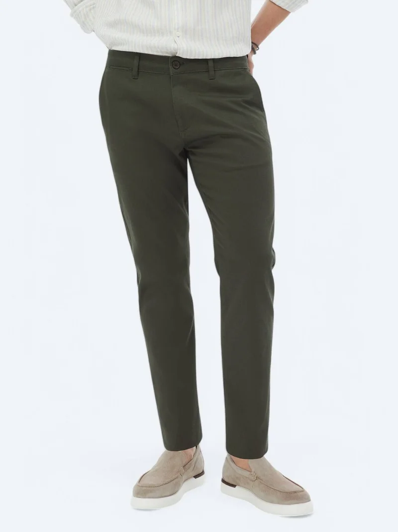 Kip Khaki Weaving Regular Fit Casual Cotton Blended Trousers