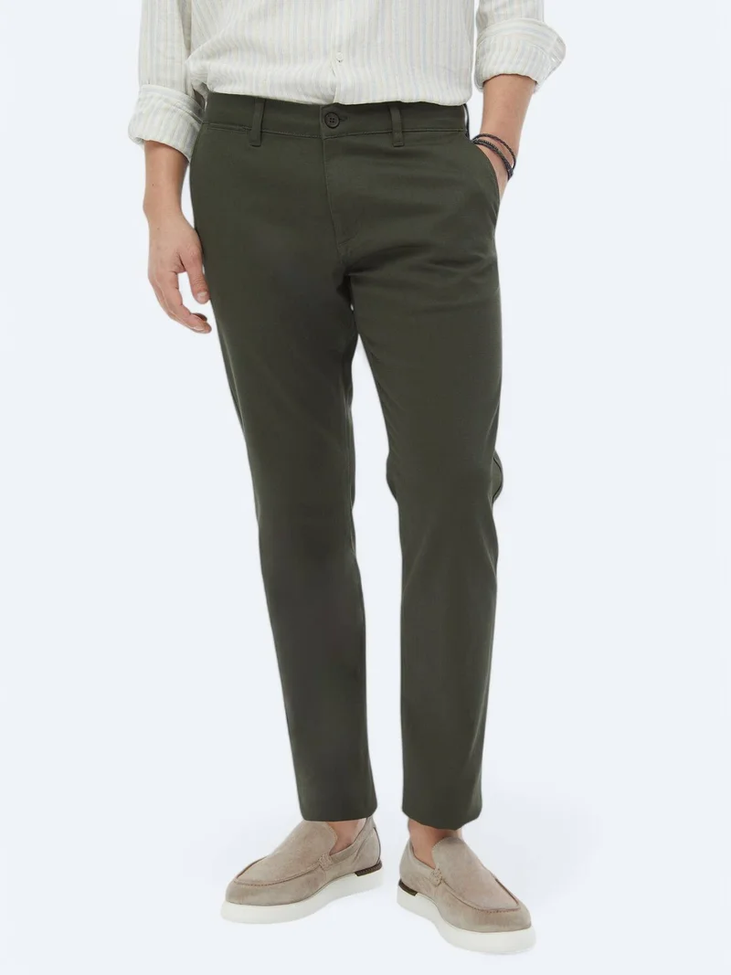 Kip Khaki Weaving Regular Fit Casual Cotton Blended Trousers