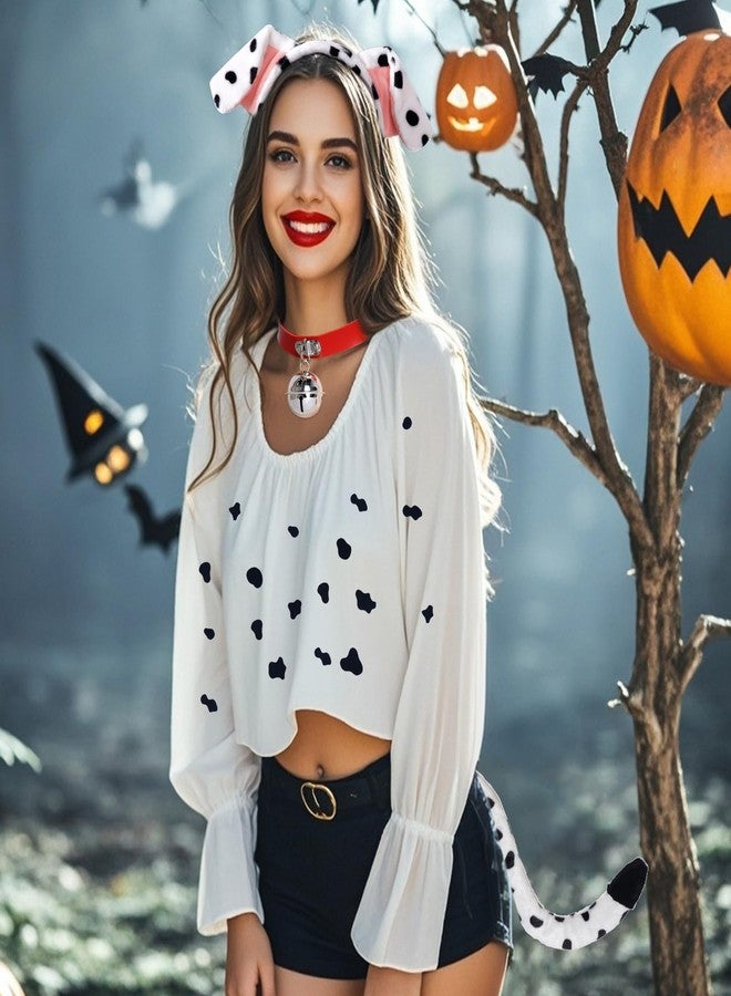 Jmkcoz Dalmatian Dog Costume Dalmatian Ears Headband and Tail Choker Sticker Accessories for Halloween Dress Up Cosplay Party - Image 2