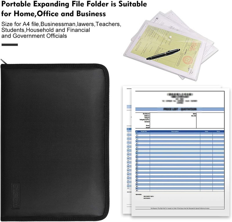 ENGPOW Fireproof Expanding File Folder with 13 Multicolored Pockets A4 Size Document Organizer with Color Labels Zipper Closure Non-Itchy Silicone Coated Portable Filing Pouch(14.3" x 9.8") - Image 3
