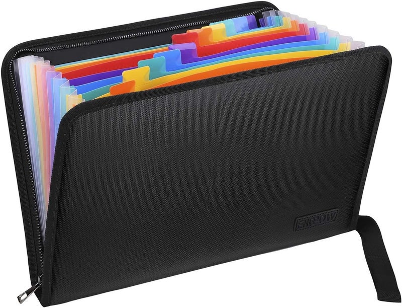 ENGPOW Fireproof Expanding File Folder with 13 Multicolored Pockets A4 Size Document Organizer with Color Labels Zipper Closure Non-Itchy Silicone Coated Portable Filing Pouch(14.3" x 9.8") - Image 1
