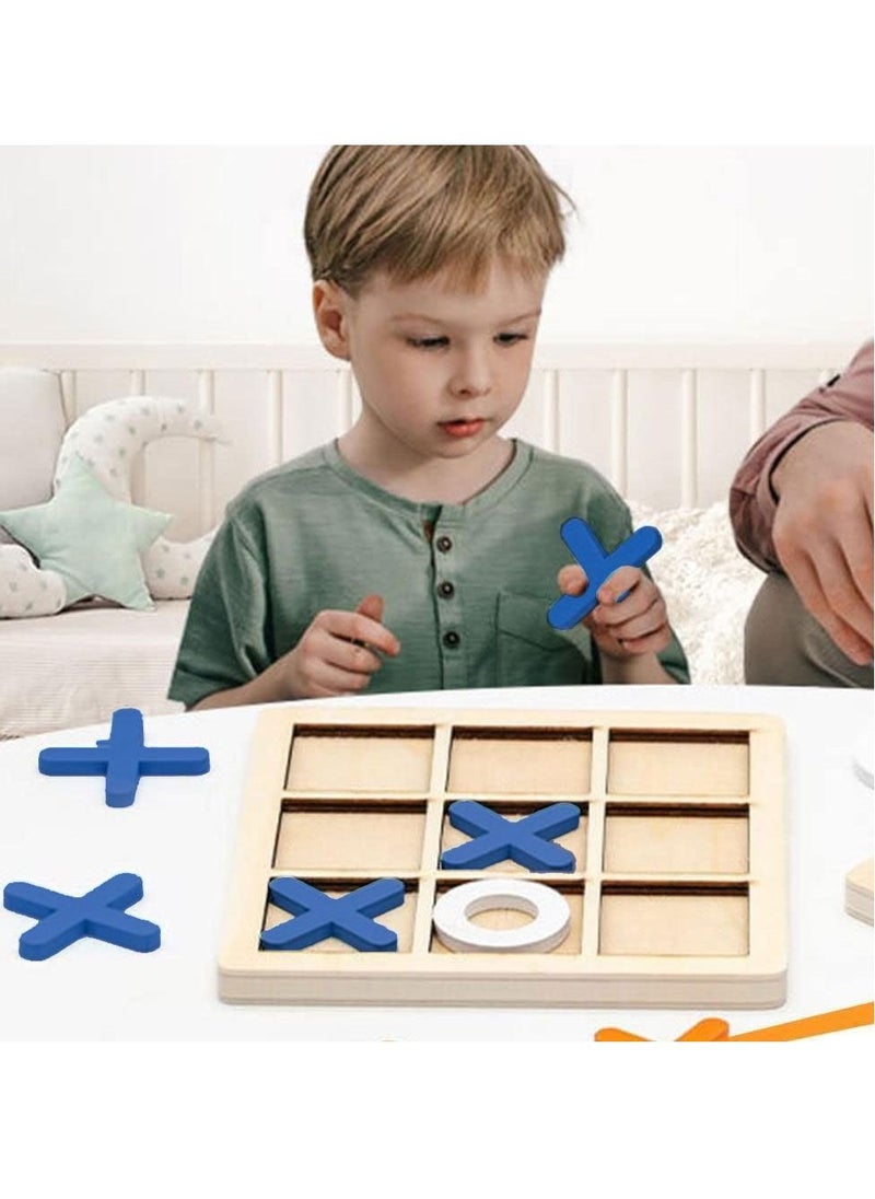 MARGOUN Tic-Tac-Toe Game Toy Classic Wooden Checkerboard Educational Family Game Toys Set for Adults and Kids BLUE  - Image 3