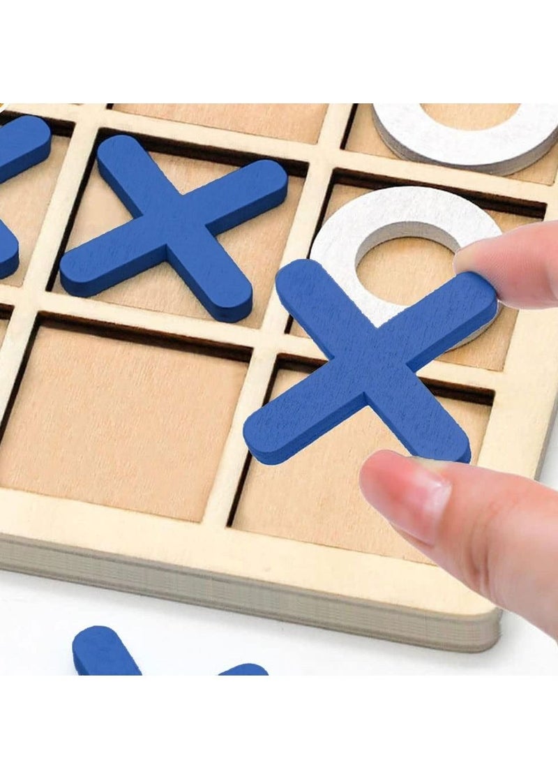 MARGOUN Tic-Tac-Toe Game Toy Classic Wooden Checkerboard Educational Family Game Toys Set for Adults and Kids BLUE  - Image 2