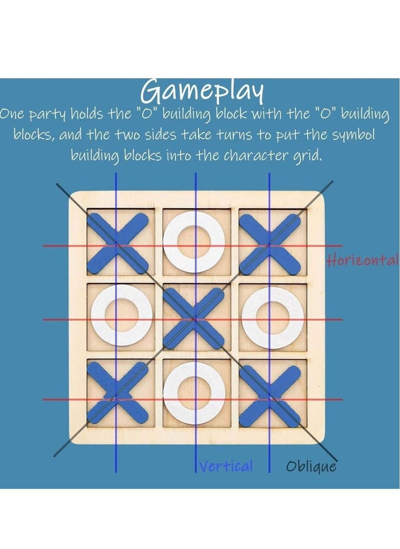 MARGOUN Tic-Tac-Toe Game Toy Classic Wooden Checkerboard Educational Family Game Toys Set for Adults and Kids BLUE  - Image 4