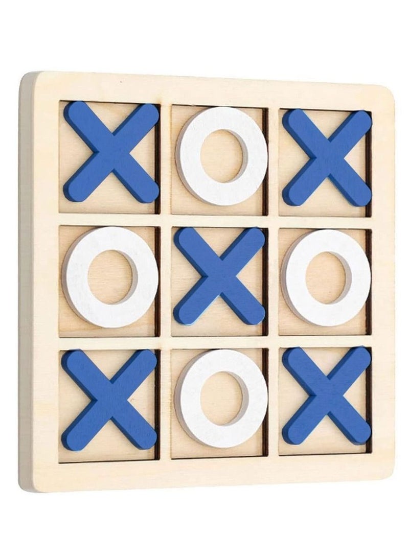 MARGOUN Tic-Tac-Toe Game Toy Classic Wooden Checkerboard Educational Family Game Toys Set for Adults and Kids BLUE  - Image 1