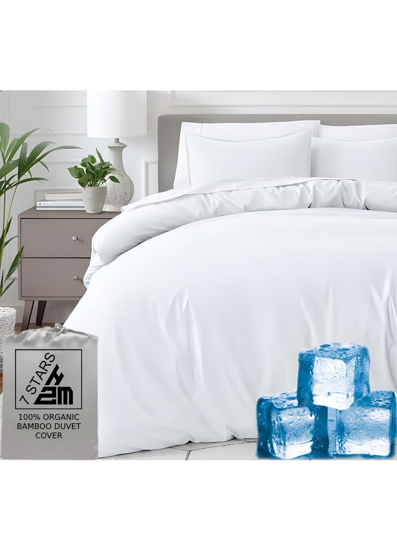 7 STARS HZM Bamboo Duvet Cover Single Size 160x220 cm With Button Closing and Corner Ties 400TC Cool, Anti-Allergic, Soft and Silky – White  - Image 1