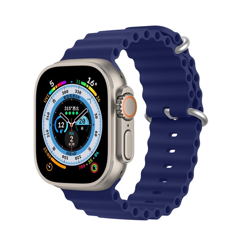 DUX DUCIS OceanWave Silicone Rubber Strap with Stainless Steel Buckle Compatible with Apple Watch (38/40/41mm) – Stylish Blue Replacement Band - Image 2