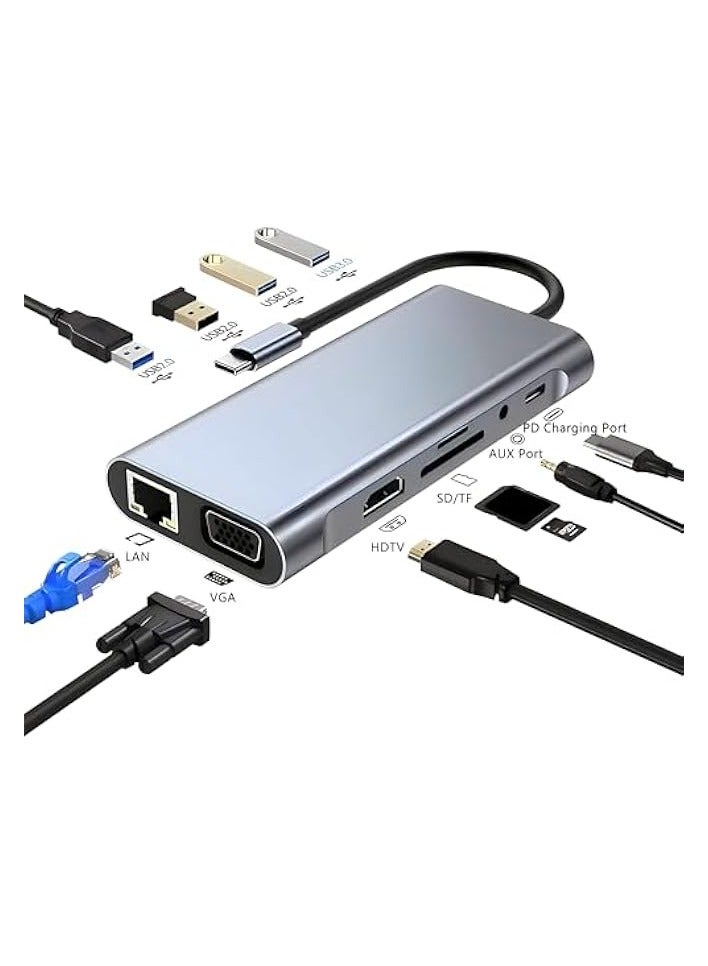 USB C Hub with 100W PD, Type C to HDMI 4K30Hz Adapter, 4 USB-A Data Ports, SD/TF Reader, RJ45 Ethernet, Multiport Adapter for MacBook Pro/Air, iPad Pro/Air, iPhone 15 Pro/Pro Max