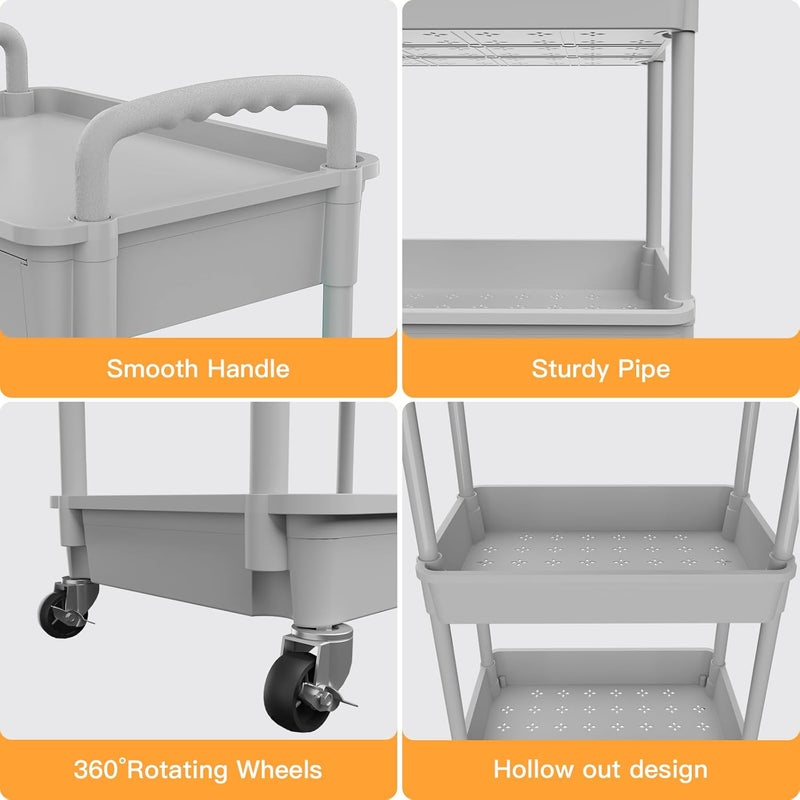 REBECAT 5 Tier Rolling Utility Cart with Drawer, Utility Cart Made of Multifunctional Storage Organizer Tool for Kitchen,Bathroom,Living Room,Office(Gray) - Image 1
