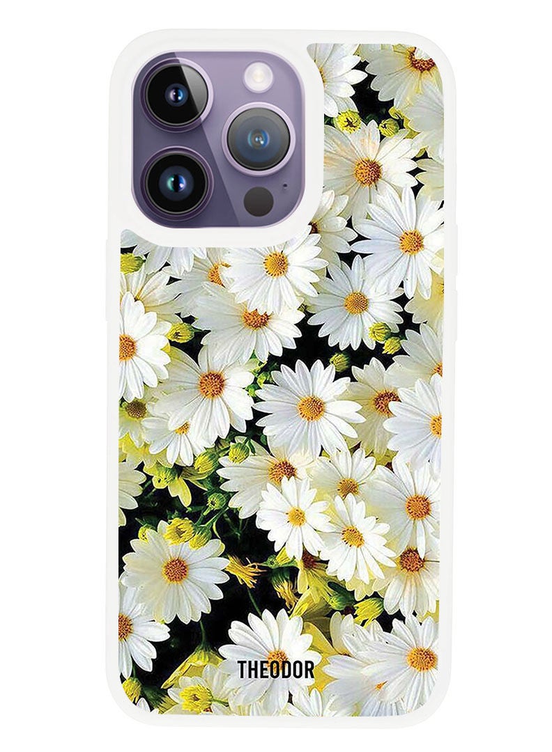 Theodor Protective Case Anti Scratch Shock Proof Cover For APPLE IPHONE 14 PRO MAX White Flowers (White Bumper) - Image 1