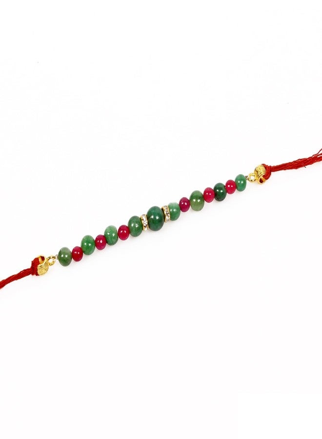 gemsindia خرز من الأحجار الكريمة الحقيقية متعدد الألوان من Gemsindia Rakhi لراكشا باندهان، أحجار كريمة معتمدة، أحجار كريمة مصنوعة يدويًا من أجل Bhai Brother Bhaiya - Image 1