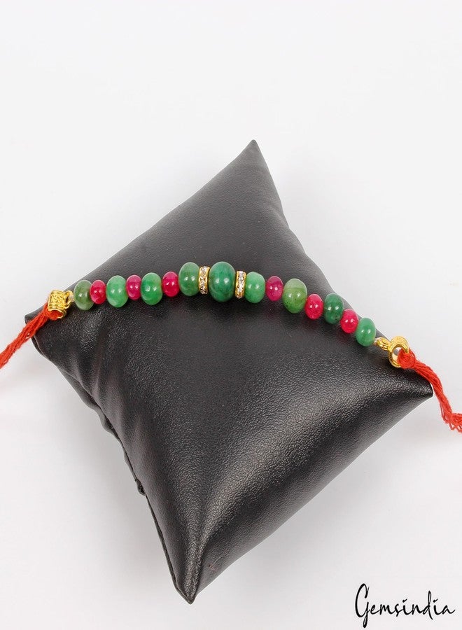 gemsindia خرز من الأحجار الكريمة الحقيقية متعدد الألوان من Gemsindia Rakhi لراكشا باندهان، أحجار كريمة معتمدة، أحجار كريمة مصنوعة يدويًا من أجل Bhai Brother Bhaiya - Image 4
